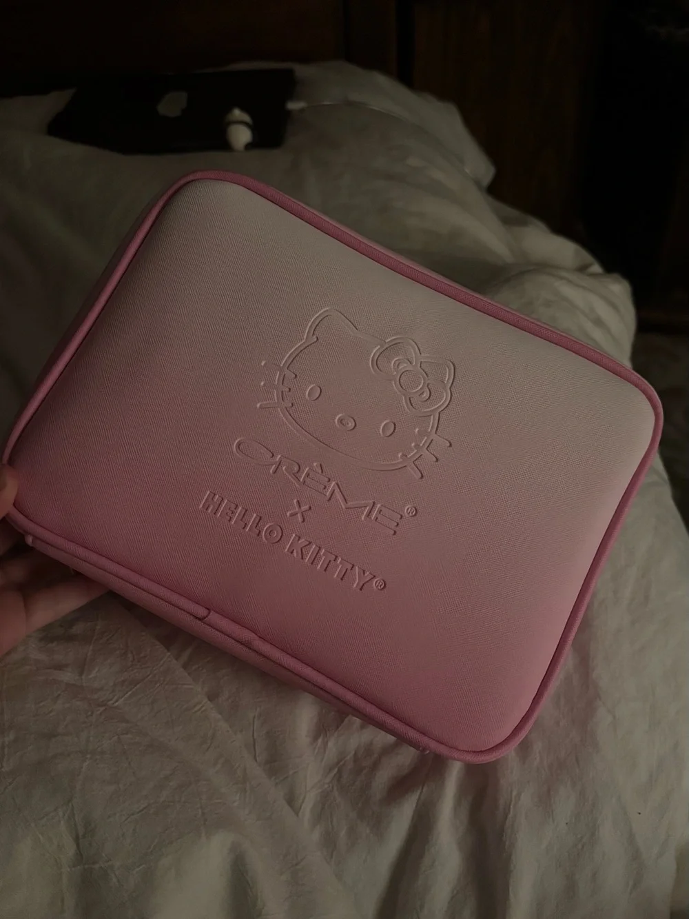Hello Kitty Pink Cosmetic Travel Case with Gold Accents